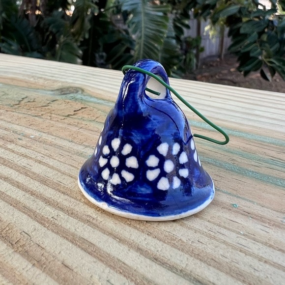 Polish Pottery Mini Bell Ornament Blue & White Floral Ceramic Handcrafted Decor - Picture 6 of 8